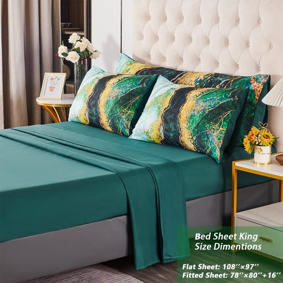 New  6 Pcs Bed-in-A-Bag Blue Watercolor Marble Printed  Comforter Set with Match - Picture 8 of 9